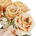 Buchet de flori artificiale din poliester, 9 fire trandafiri, 40cm, roz