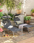 SONGMICS Sezlong pliabil, cu parasolar si tetiera, spatar reglabil in 4 pozitii, maxim 150kg, 200x71x38cm, gri