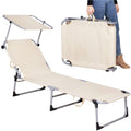 Sezlong pliabil cu parasolar, 188x57x38cm, sarcina 120kg, crem
