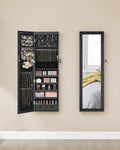 SONGMICS Dulap pentru bijuterii cu oglinda, montare pe perete sau usa, material MDF, inchidere cu cheie, 120x37x10 cm, negru