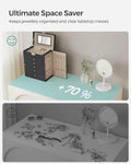 SONGMICS Cutie de bijuterii 6 nivele, 5 sertare, oglinda, suport ceasuri, incuietoare, 16x26x32cm, negru