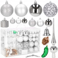 Set globuri si decoratiuni de Craciun, 102 piese, diverse dimensiuni, argintiu