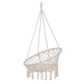 Scaun rotund tip leagan suspendat pentru casa sau gradina, cu franjuri, 150kg, crem