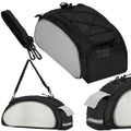 Geanta portbagaj bicicleta, 1 compartiment si 3 buzunare laterale, 40x20x17cm, negru cu elemente reflectorizante gri