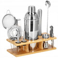 Set Cocktail Shaker Kit pentru barmani 750ml, KI10, suport bambus, 12 piese