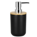 Set de accesorii rotunde pentru baie din plastic cu elemente bambus, 6 piese, negru