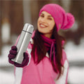 Cana termos cu pahar, perete din inox dublu izolat, 1000ml, 32cm, argintiu