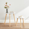 VASAGLE Masa de cafea, set de 2 bucati, picioare din lemn si blat MDF, design minimalist scandinav, 45x50cm si 35x35cm, alb