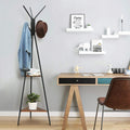 VASAGLE Cuier metalic, cu 2 rafturi MDF, inaltime 179cm, stil industrial, maro rustic si negru