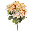 Buchet de flori artificiale din poliester, 9 fire trandafiri, 40cm, roz