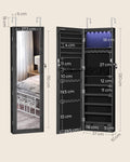 SONGMICS Dulap pentru bijuterii cu oglinda, montare pe perete sau usa, material MDF, inchidere cu cheie, 120x37x10 cm, negru