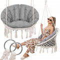 Scaun rotund Sersimo tip leagan suspendat cu perna Confort Plus casa sau gradina, bej