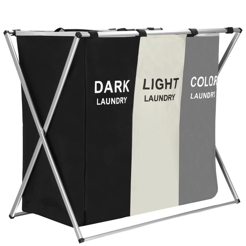 Cos de rufe cu 3 compartimente, cadru aluminiu, 68x40x60cm, 146 litri