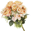 Buchet de flori artificiale din poliester, 9 fire trandafiri, 40cm, roz