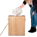 Cos de rufe din bambus, pliabil, cu captuseala detasabila lavabila, 3 compartimente, 150L, 63x42x62cm, maro