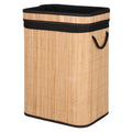 Cos de rufe din bambus cu capac, sac detasabil, volum 72L, 42x33x60cm, maro