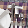 Cos de picnic echipat pentru 4 persoane Deluxe, din rachita, cu vesela si tacamuri, izolat termic, gri