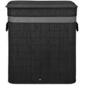 Cos de rufe din bambus cu capac, 2 compartimente, sac detasabil, volum 100L, 54x35x60cm, negru