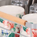 Uscator de vase cu suport tacamuri, din otel, cu tava de scurgere, manere lemn, 42x32x15cm, gri