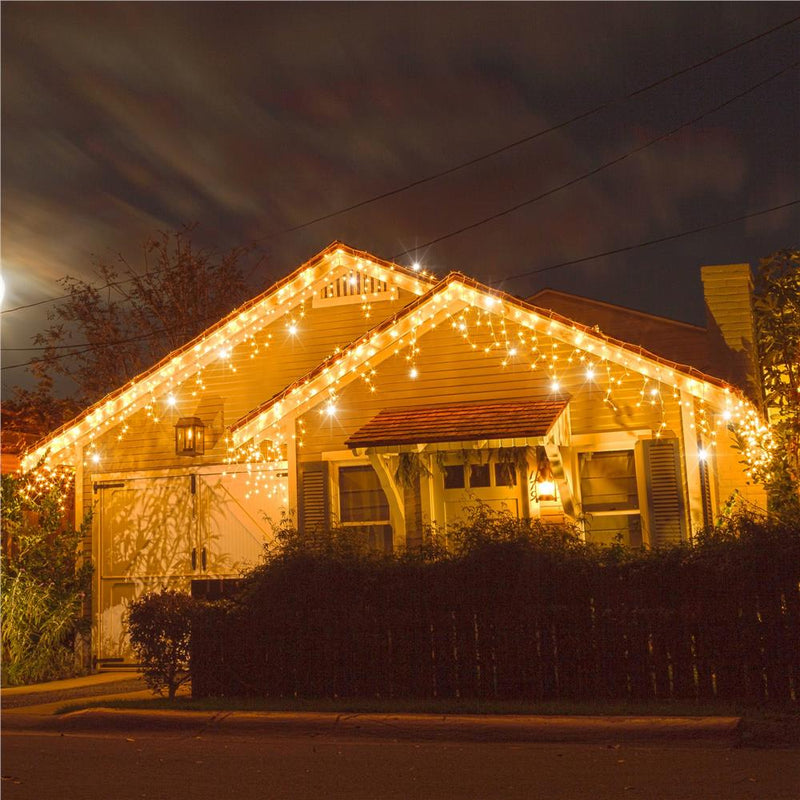 Instalatie luminoasa tip turturi LED exterior/interior, 300 LED-uri alb cald cu flash alb rece, 12 m, IP44, conectabila