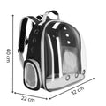 Rucsac transport animale talie mica-medie, maxim 12 kg, hublou panoramic transparent, buzunare laterale, gri
