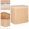 Cos de rufe din bambus, pliabil, cu captuseala detasabila lavabila, 3 compartimente, 150L, 63x42x62cm, maro