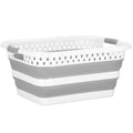 Cos de rufe pliabil tip lighean, cu manere, din plastic si silicon, 53x38x24cm, 24litri, gri