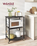 VASAGLE Raft de bucatarie pe roti, carucior de servire cu 3 rafturi, cadru metalic, 40x60x89 cm, design industrial, negru