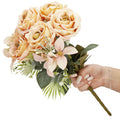 Buchet de flori artificiale din poliester, 9 fire trandafiri, 40cm, roz