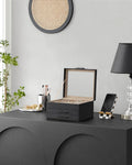 SONGMICS Cutie de bijuterii cu 3 nivele, 2 sertare, capac din sticla si incuietoare, 20x23x14cm, negru