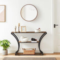 VASAGLE Masa de intrare cu picioare curbate, cadru otel si 3 polite lemn, stil industrial, 120x30x80cm, maro rustic si negru