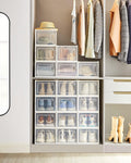SONGMICS Cutii de pantofi, set de 18 organizatoare stivuibile, structura rezistenta ABS, 35x25x19cm, transparent