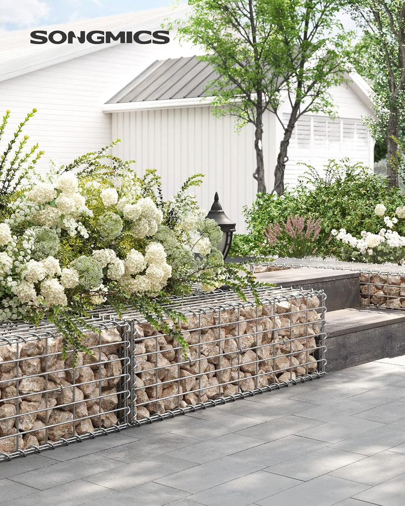 SONGMICS Cos de gabioane pentru pietre, otel galvanizat, 100x30x30cm, argintiu