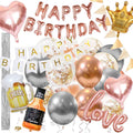 Set 48 baloane si decoratiuni, Happy Birthday, argintiu, roz