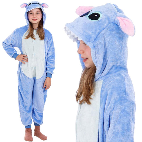 Pijama tip salopeta pentru copii, model stitch, marime 130-140cm