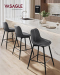 VASAGLE Set 2 scaune de bar, spatar ergonomic din piele artificiala, cadru metalic, 50x50x88 cm, negru