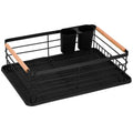 Uscator de vase cu suport tacamuri, din otel, cu tava de scurgere, manere lemn, 42x32x15cm, negru