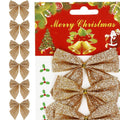 Set 6 ornamente pentru bradul de Craciun, fundita, 8cm, auriu