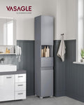 VASAGLE Dulap inalt 30x30x170 cm, cu sertar, rafturi reglabile si usi reversibile, MDF, gri