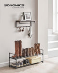 SONGMICS Suport pantofi 92x30x34 cm, 2 niveluri, suprapozabil, structura metalica, negru