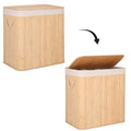Cos de rufe din bambus, pliabil, cu captuseala detasabila lavabila, 3 compartimente, 150L, 63x42x62cm, maro