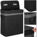 Cos de rufe din bambus cu capac, 2 compartimente, sac detasabil, volum 100L, 54x35x60cm, negru
