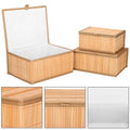 Set 3 cutii organizatoare din bambus, cu capac, diverse dimensiuni, maro