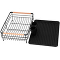 Uscator de vase cu suport tacamuri, din otel, cu tava de scurgere, manere lemn, 42x32x15cm, negru