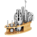 Set Cocktail Shaker Kit pentru barmani 550ml, KI24, suport bambus, 11 piese
