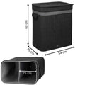 Cos de rufe din bambus cu capac, 2 compartimente, sac detasabil, volum 100L, 54x35x60cm, negru