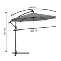 Umbrela de gradina cu brat lateral banana, iluminare LED, cu husa, 300cm, gri