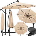 Umbrela de gradina cu brat lateral banana, iluminare LED, cu husa, 300cm, crem