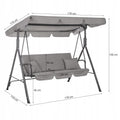 Leagan Balansoar Sersimo Luna GS13S cu Pernite pentru Terasa sau Gradina, 3 locuri, 220kg, gri