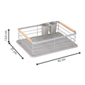 Uscator de vase cu suport tacamuri, din otel, cu tava de scurgere, manere lemn, 42x32x15cm, gri